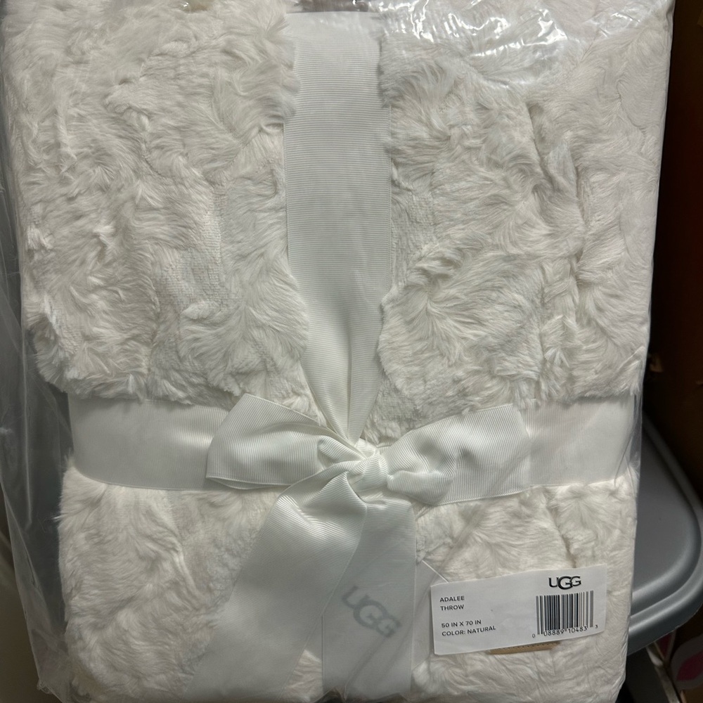 UGG Natural Faux Fur Throw Blanket